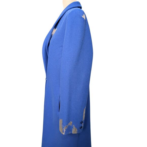 Vintage Cobalt Blue 100% Wool Coat with Silver Brush Strokes M/L - Picture 9 of 16